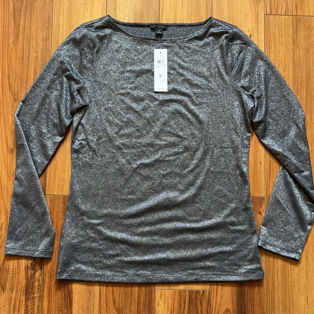 Ann Taylor Fitted Silver Gray Metallic Blouse with Long Sleeves